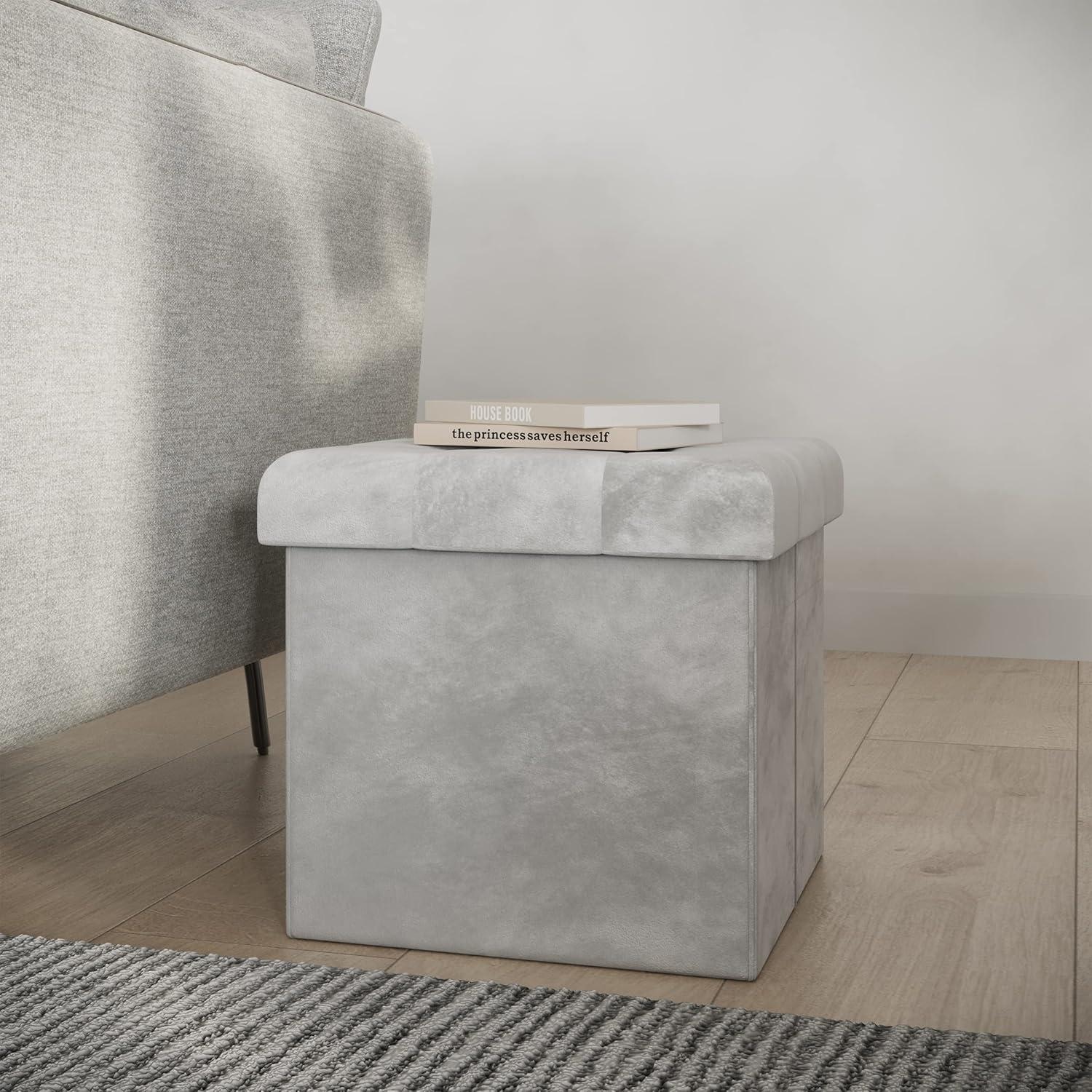 imageStorage Ottoman Velvet Tufted Footrest Linen Chest or Storage Organizer with Removable Lid for Bedroom Living Room or Dorm by Lavish Home GraySquare