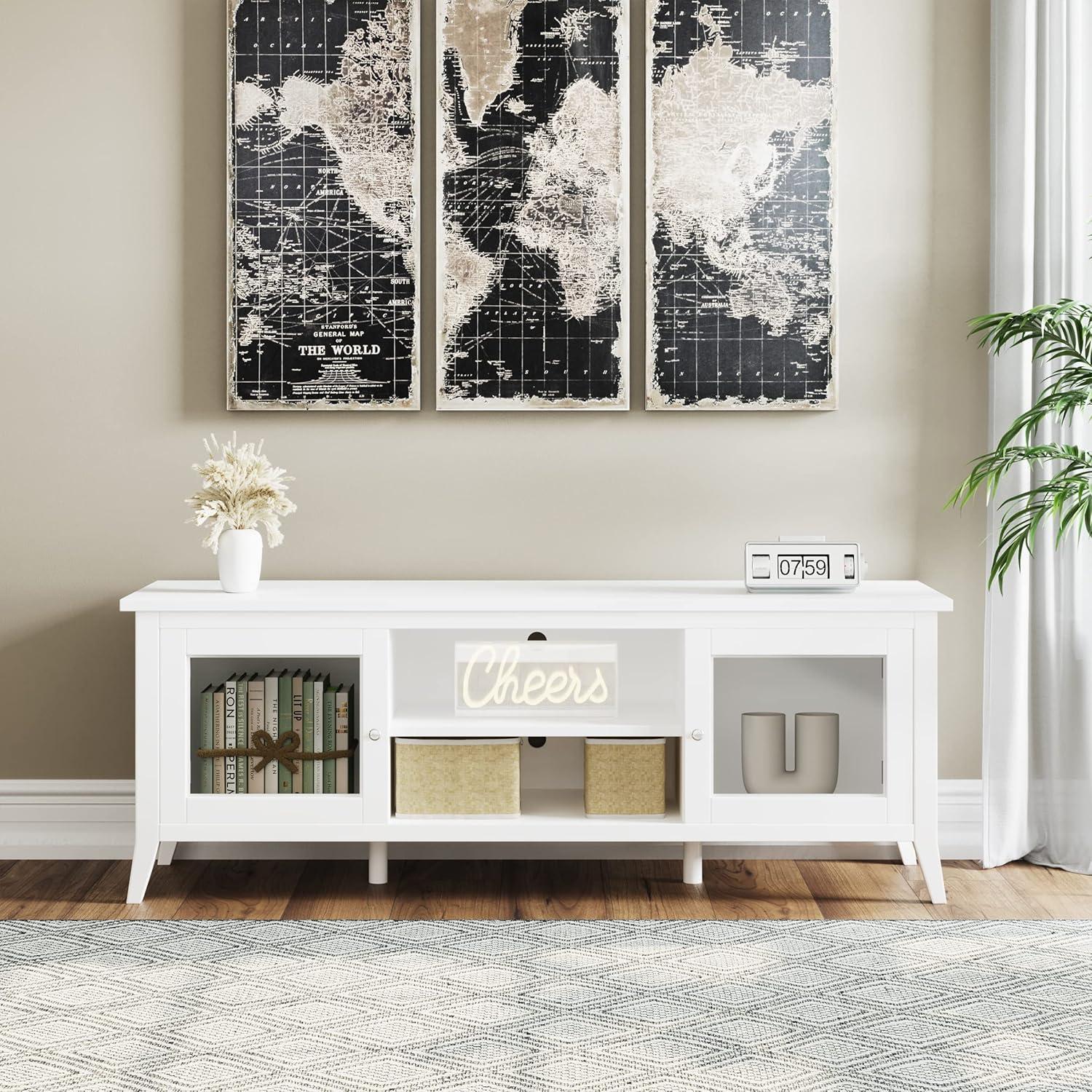 imageTV Stand 55inch Storage Cabinet with 2 Cubbies and 2 Shelves Entertainment Center for Living Room Bedroom or Entryway by Lavish Home White