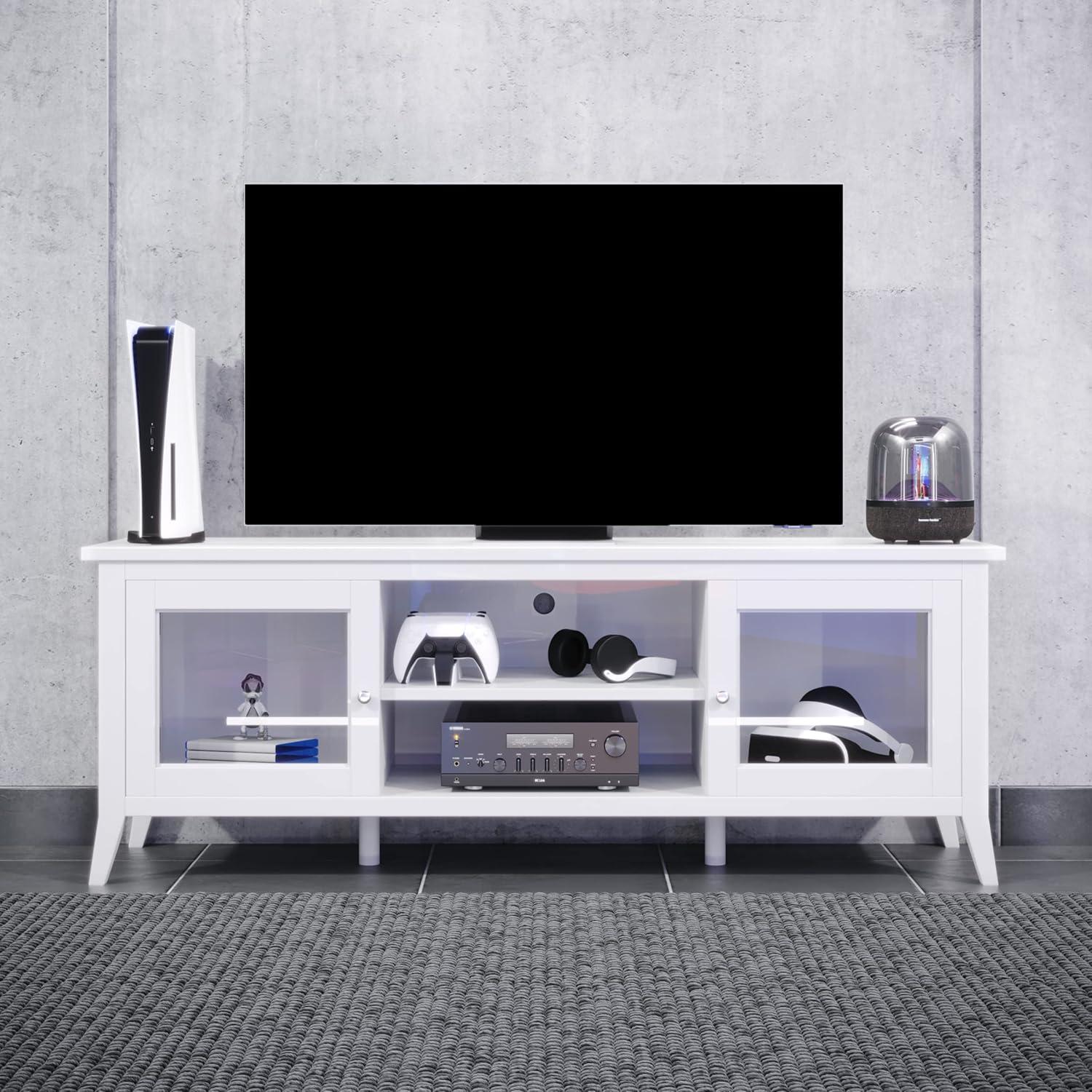 imageTV Stand 55inch Storage Cabinet with 2 Cubbies and 2 Shelves Entertainment Center for Living Room Bedroom or Entryway by Lavish Home White