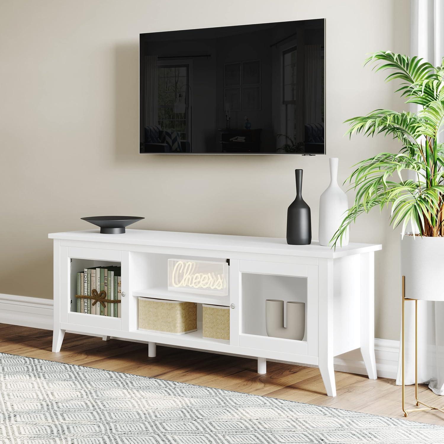 imageTV Stand 55inch Storage Cabinet with 2 Cubbies and 2 Shelves Entertainment Center for Living Room Bedroom or Entryway by Lavish Home White