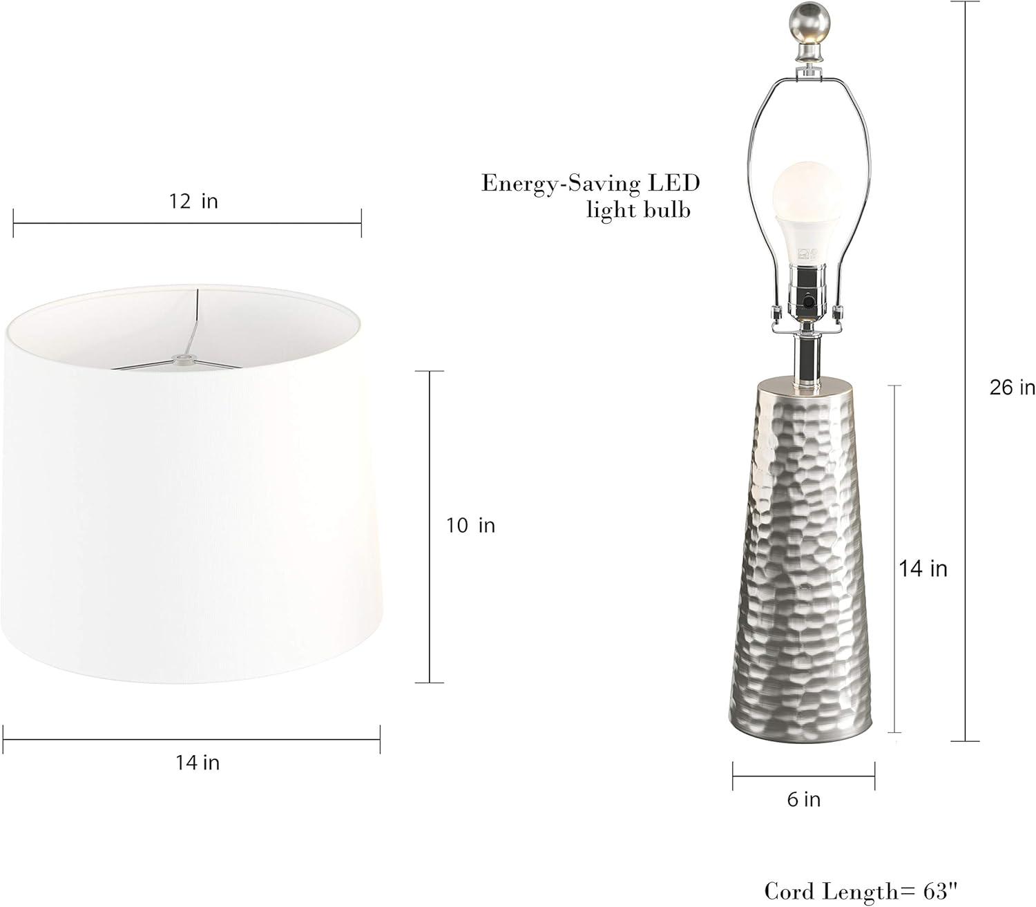 imageTable Lamps Set of 2 Hammered Metal Lights with Flared Bases and Drum Shades for End Tables and Nightstands by Lavish Home Brushed Silver