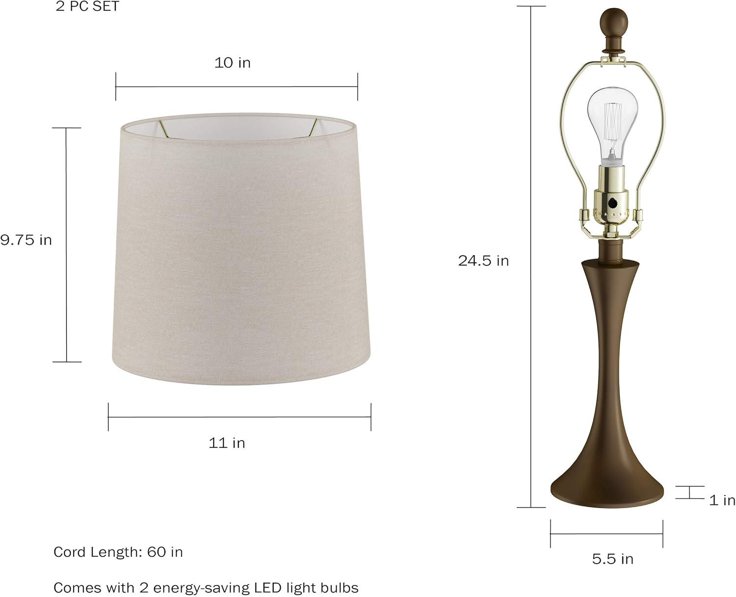 imageTable Lamps Set of 2 MidCentury Modern Lights with Metal Flared Trumpet Base Includes Energy Efficient LED Light Bulbs by Lavish Home Bronze