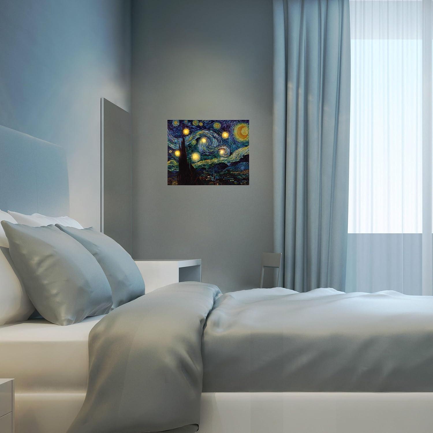 imageVan Gogh Wall Art Set Lighted Canvas Starry Night Print with Timer Fiber Optic Lights and LED Flameless Candle Home Dcor by Lavish Home 12x16