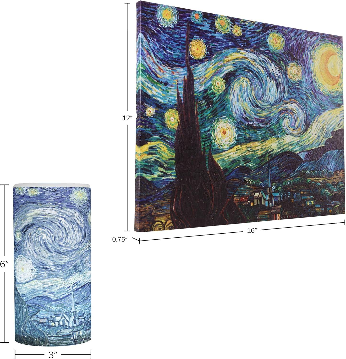 imageVan Gogh Wall Art Set Lighted Canvas Starry Night Print with Timer Fiber Optic Lights and LED Flameless Candle Home Dcor by Lavish Home 12x16