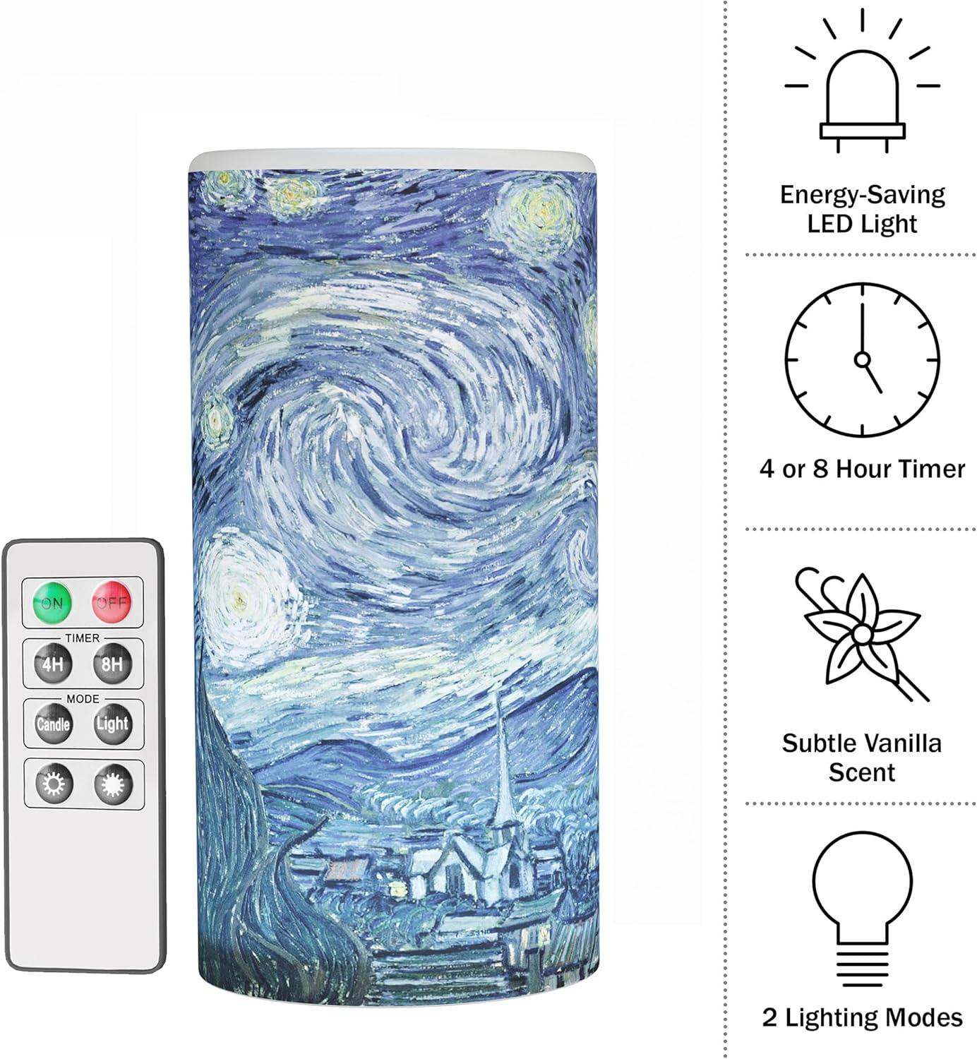 imageVan Gogh Wall Art Set Lighted Canvas Starry Night Print with Timer Fiber Optic Lights and LED Flameless Candle Home Dcor by Lavish Home 12x16
