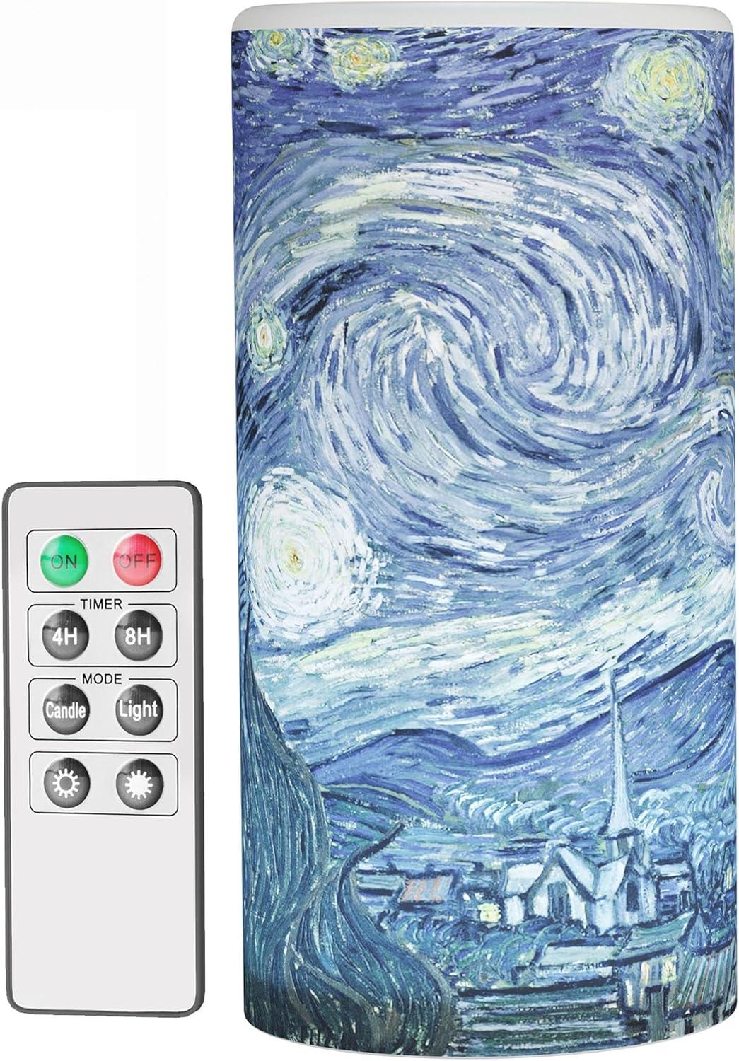 imageVan Gogh Wall Art Set Lighted Canvas Starry Night Print with Timer Fiber Optic Lights and LED Flameless Candle Home Dcor by Lavish Home 12x16
