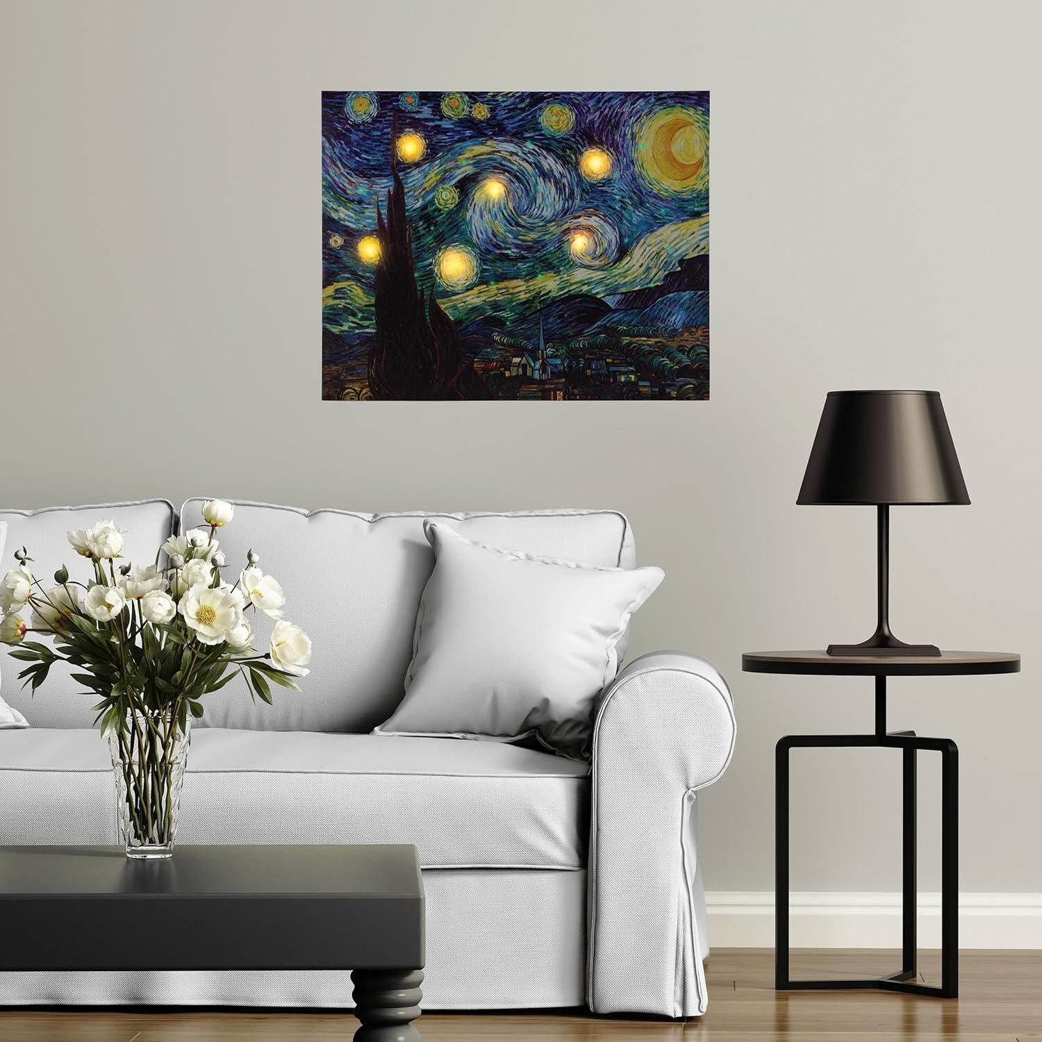 imageVan Gogh Wall Art Set Lighted Canvas Starry Night Print with Timer Fiber Optic Lights and LED Flameless Candle Home Dcor by Lavish Home 12x16