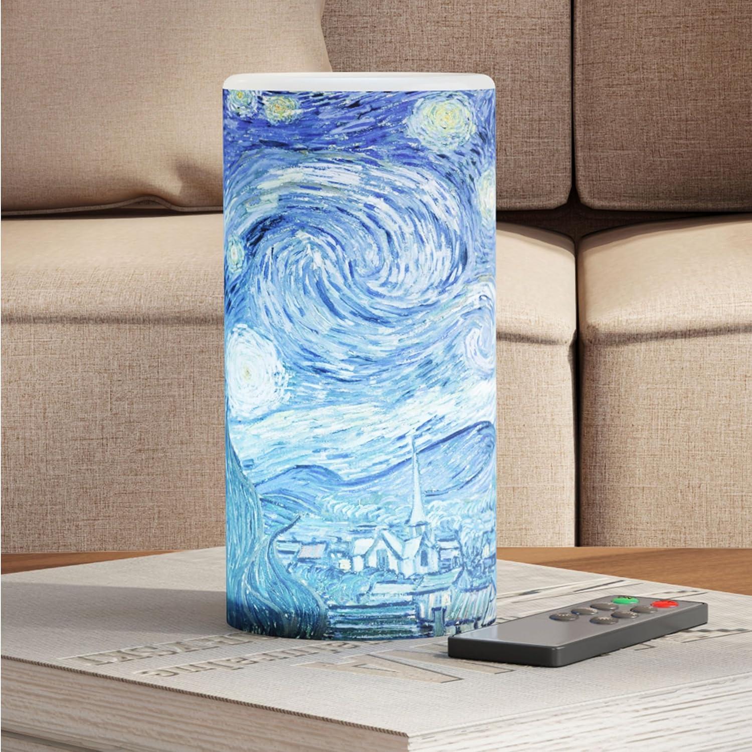 imageVan Gogh Wall Art Set Lighted Canvas Starry Night Print with Timer Fiber Optic Lights and LED Flameless Candle Home Dcor by Lavish Home 12x16