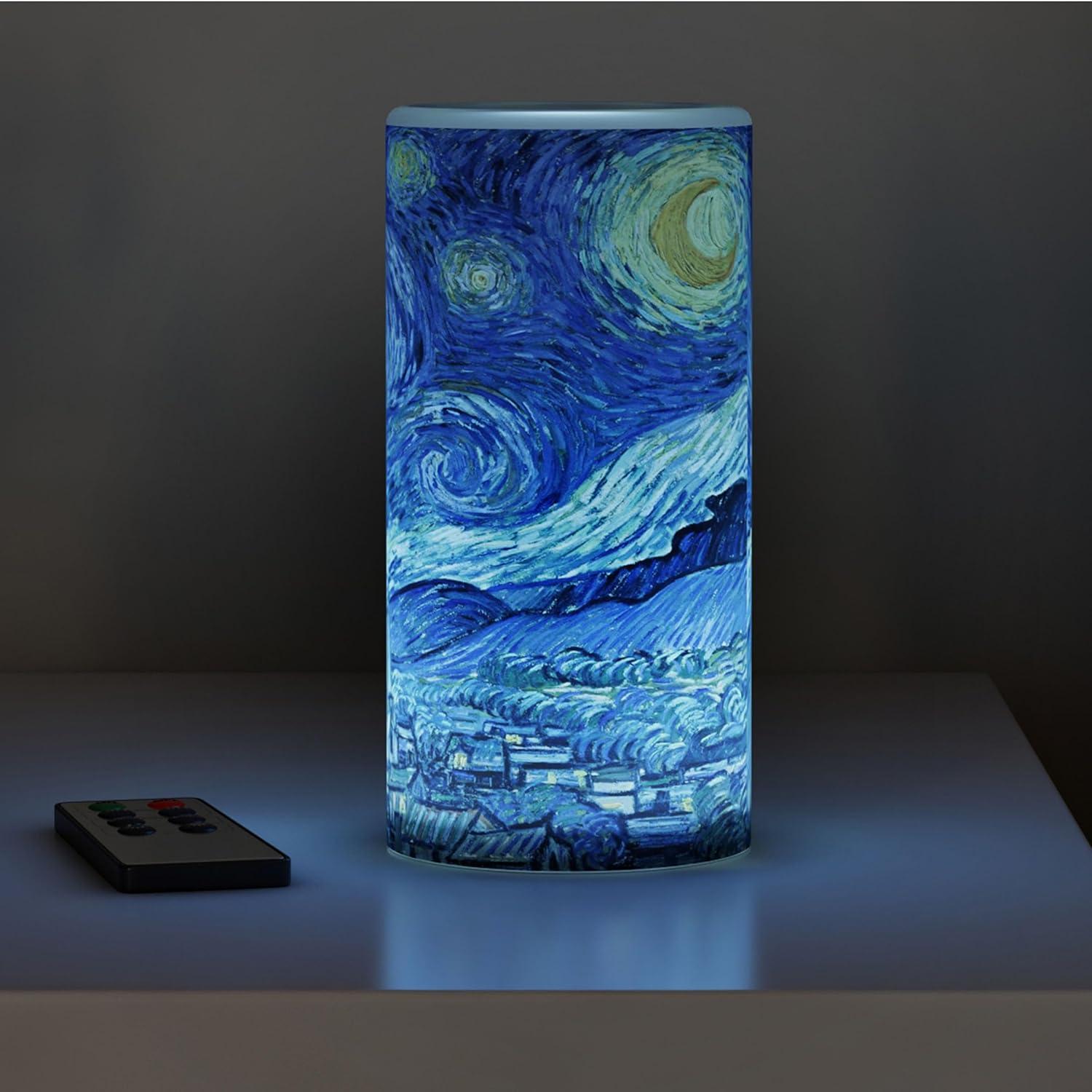 imageVan Gogh Wall Art Set Lighted Canvas Starry Night Print with Timer Fiber Optic Lights and LED Flameless Candle Home Dcor by Lavish Home 12x16
