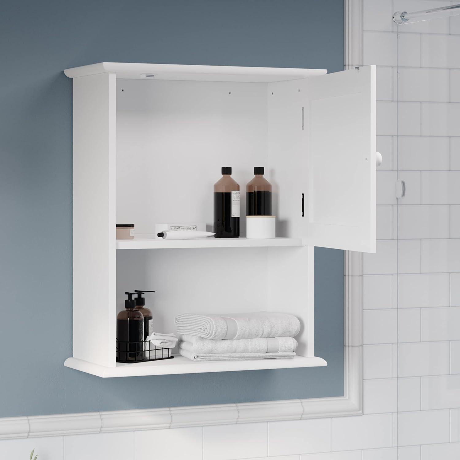 imageWallMounted Storage Cabinet Kitchen Pantry Laundry Room or Bathroom Organizer with Open Shelf Bathroom Storage Furniture by Lavish Home White