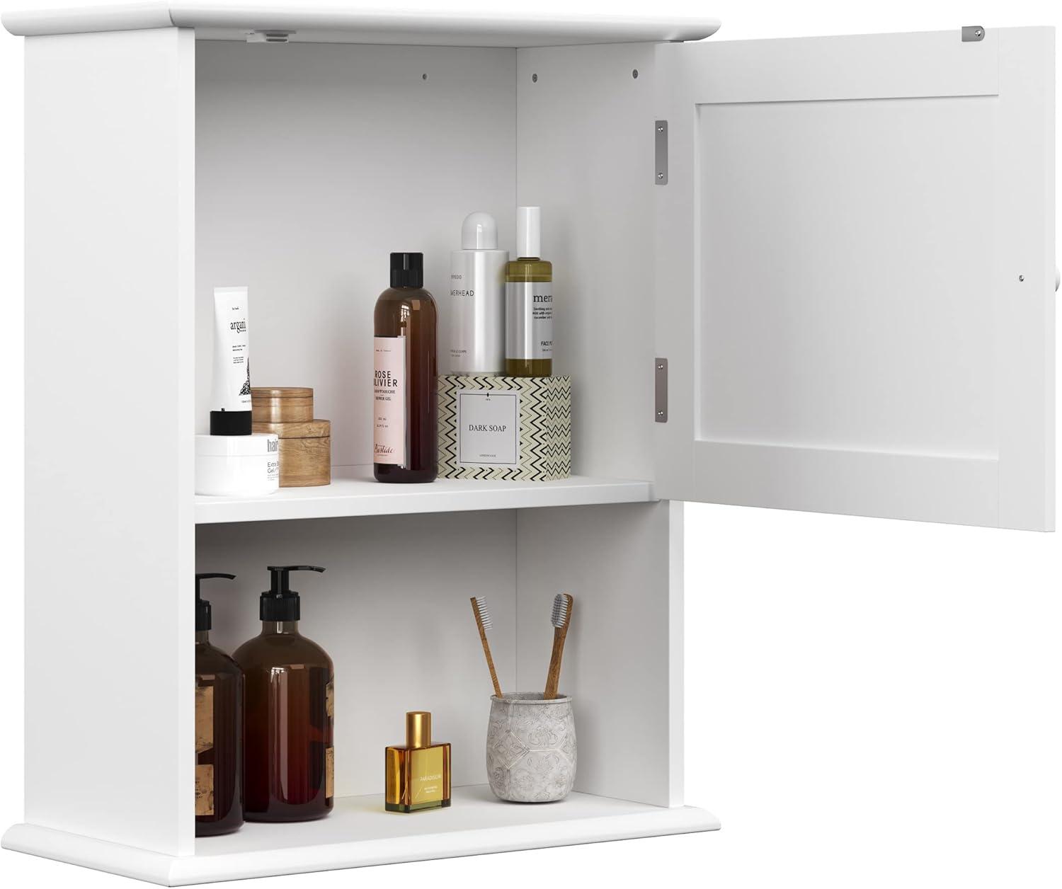imageWallMounted Storage Cabinet Kitchen Pantry Laundry Room or Bathroom Organizer with Open Shelf Bathroom Storage Furniture by Lavish Home White