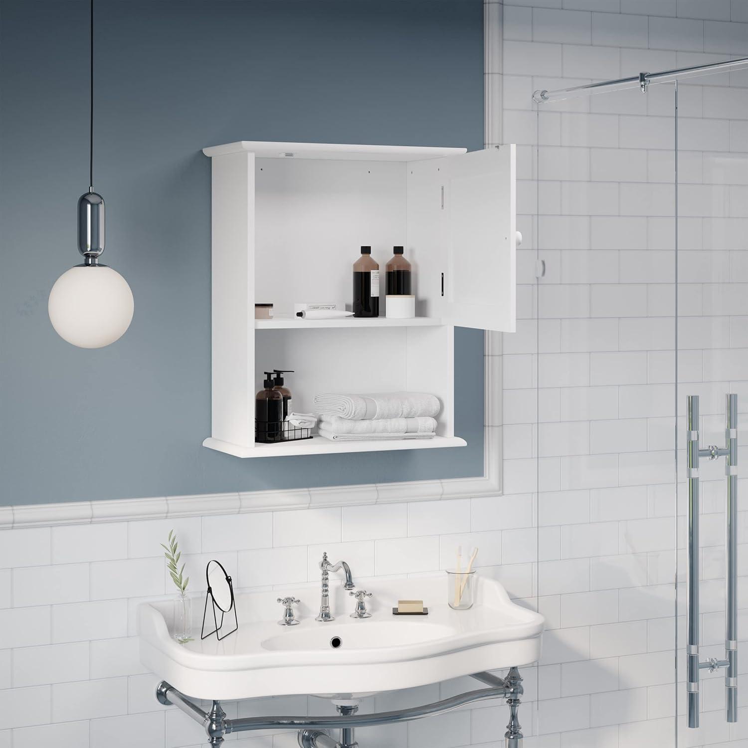 imageWallMounted Storage Cabinet Kitchen Pantry Laundry Room or Bathroom Organizer with Open Shelf Bathroom Storage Furniture by Lavish Home White