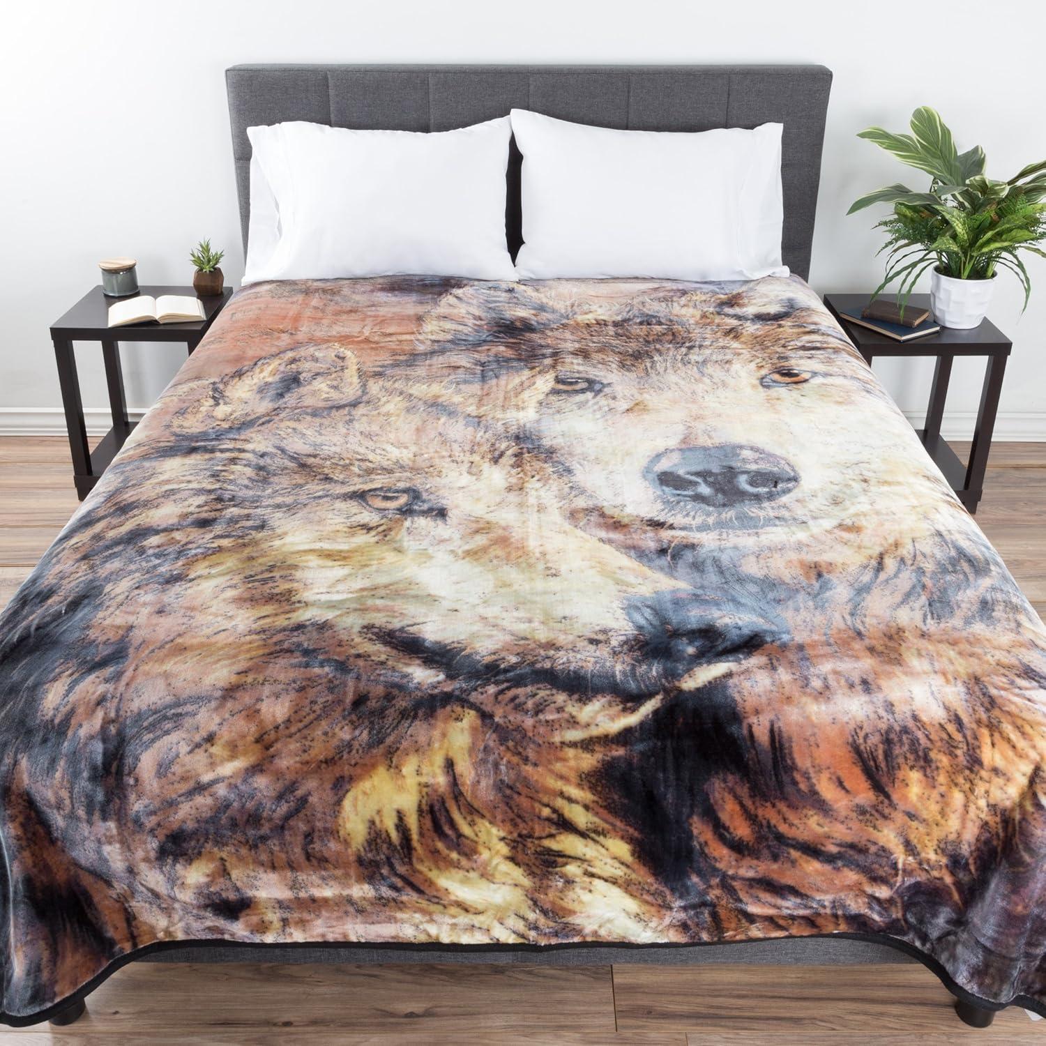 imageWolf Blanket 80x92inch Printed Pair of Wolves Blanket Plush Thick 8lb Faux Mink Queen Throw Blanket for Couch Sofa or Bed by Lavish Home