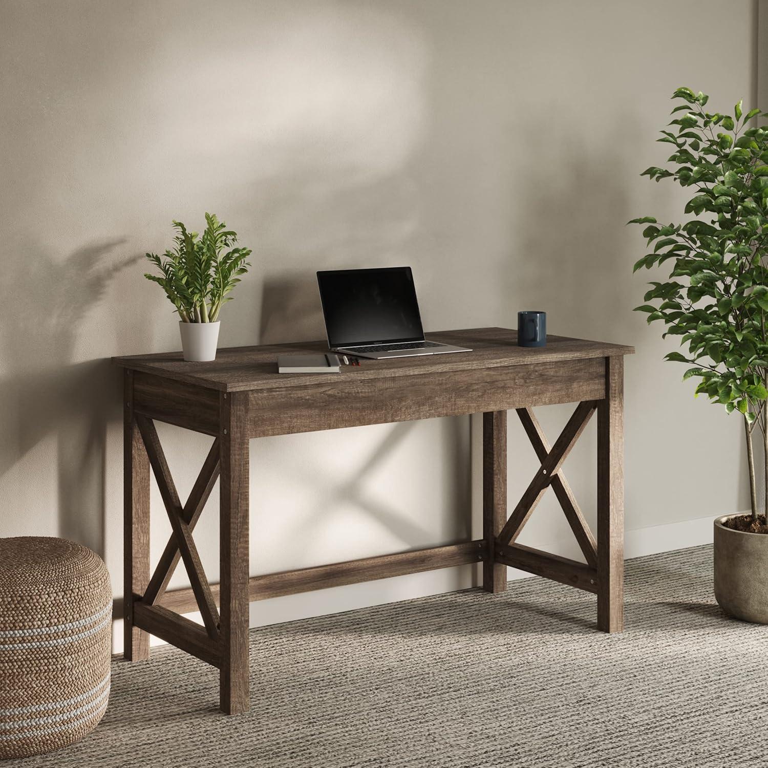 imageWriting Desk Work Desk with XPattern Legs for Office Bedroom Computer or Craft Table Home Office Desks by Lavish Home Tan Wood FinishLight Tan Woodgrain