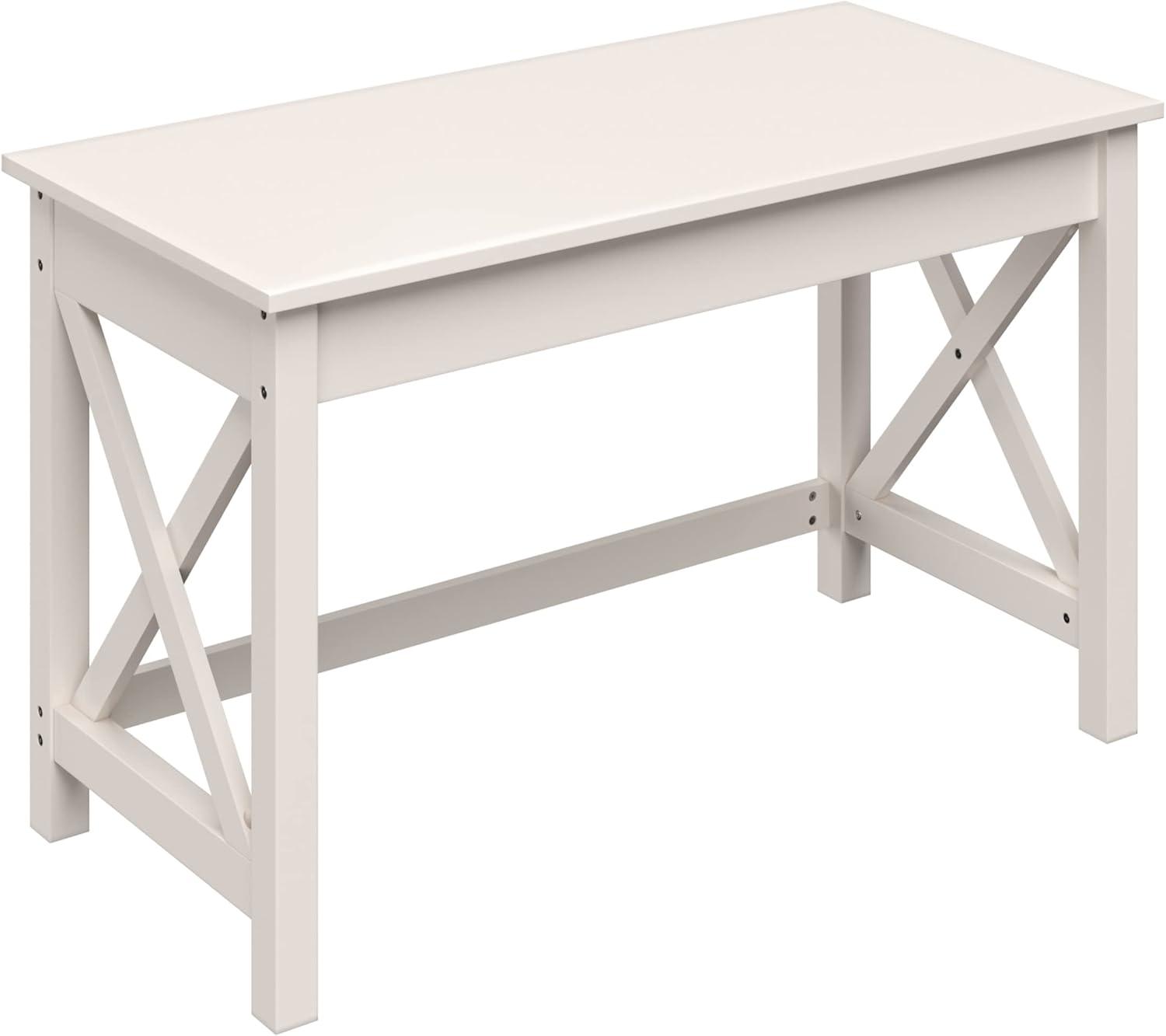 imageWriting Desk Work Desk with XPattern Legs for Office Bedroom Computer or Craft Table Home Office Desks by Lavish Home Tan Wood FinishWhite