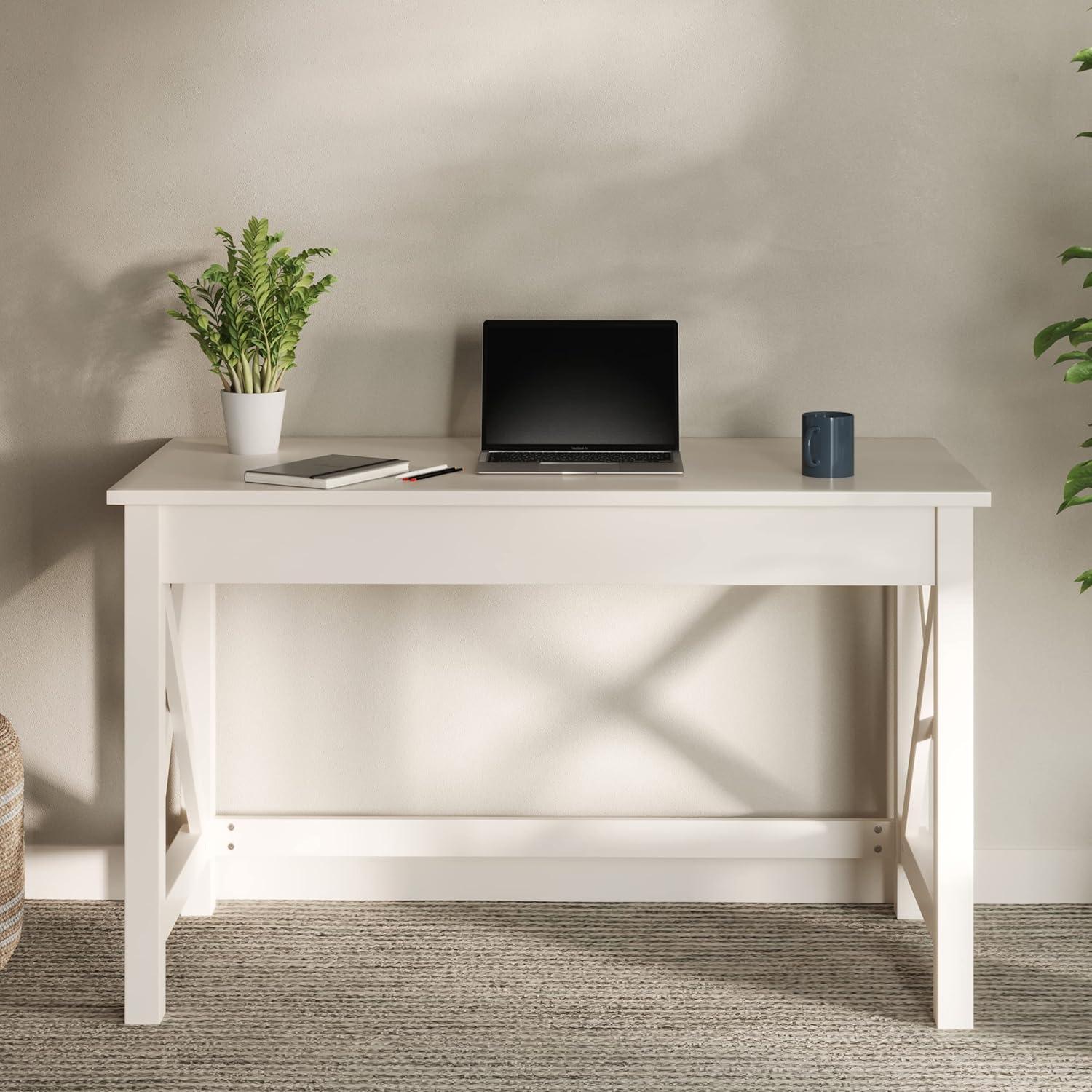 imageWriting Desk Work Desk with XPattern Legs for Office Bedroom Computer or Craft Table Home Office Desks by Lavish Home Tan Wood FinishWhite