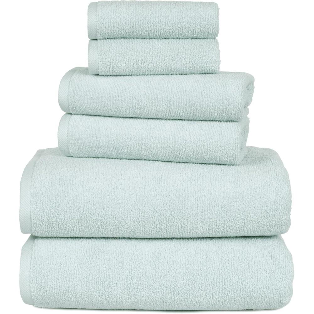 image100 Percent Cotton Towel Set Zero Twist Soft and Absorbent 6 Piece Set With 2 Bath Towels 2 Hand Cloths and 2 Washcloths Seafoam By Lavish HomeSeafoam