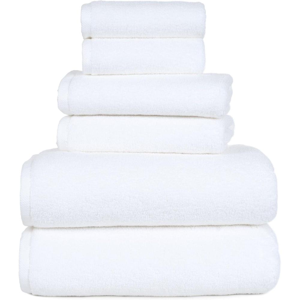 image100 Percent Cotton Towel Set Zero Twist Soft and Absorbent 6 Piece Set With 2 Bath Towels 2 Hand Cloths and 2 Washcloths Seafoam By Lavish HomeWhite
