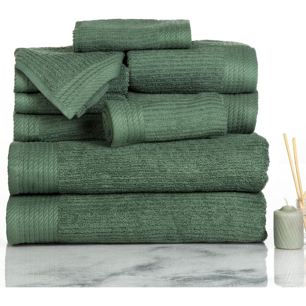 image10PC Towel Set 525GSM 100 Cotton Bathroom Essentials with 2 Bath Towels 2 Hand Towels 4 Washcloths and 2 Fingertip Towels Absorbent for Shower Gym Spa and Dorm by Lavish Home WhiteGreen