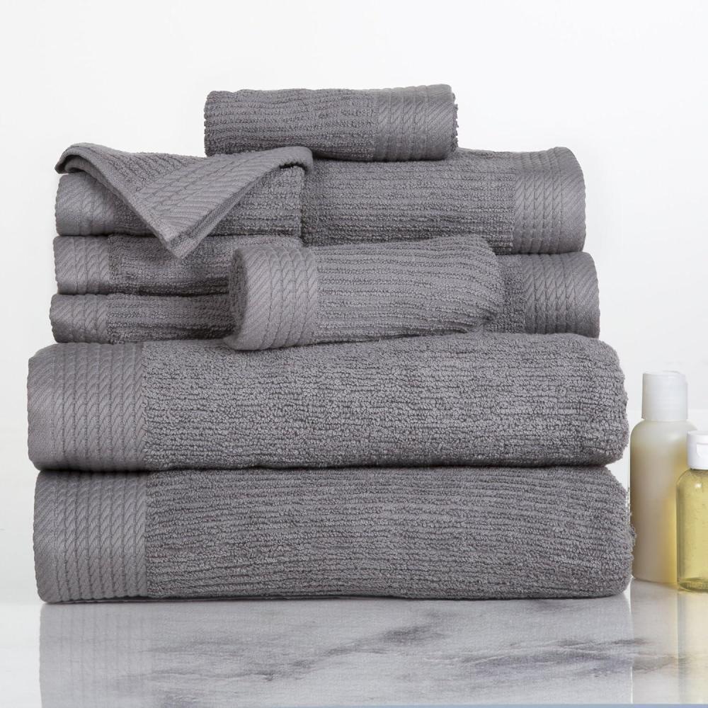 image10PC Towel Set 525GSM 100 Cotton Bathroom Essentials with 2 Bath Towels 2 Hand Towels 4 Washcloths and 2 Fingertip Towels Absorbent for Shower Gym Spa and Dorm by Lavish Home WhiteSilver