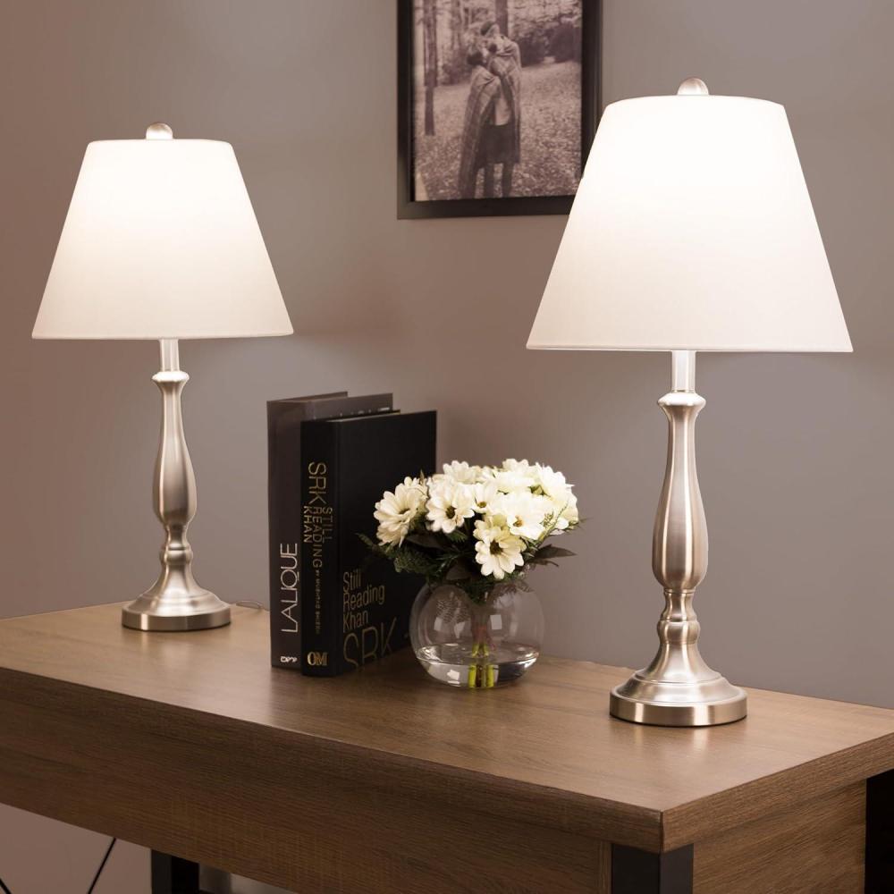 image3Piece Home Lighting Set Coordinating Bundle with 2 Table Lamps and 1 Floor Lamp for Home and Office Decor by Lavish Home Silver2 Table Lamps