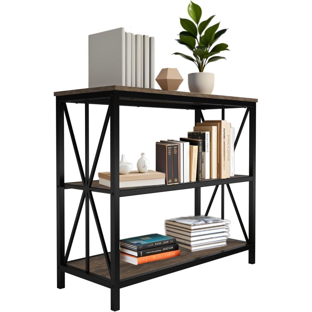 image3Tier Industrial Bookshelf Freestanding Open Bookcase for Home or Office Organization and Storage Book Organizer by Lavish Home Brown WoodgrainSingle Bookshelf