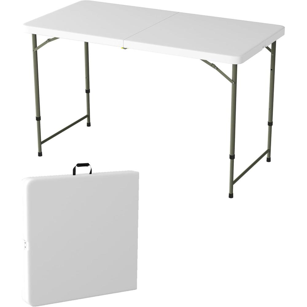 imageAdjustable Folding Table Portable 4Foot Plastic Utility Tabletop with 2 Height Settings Indoor and Outdoor Seating by Lavish Home WhiteWhite