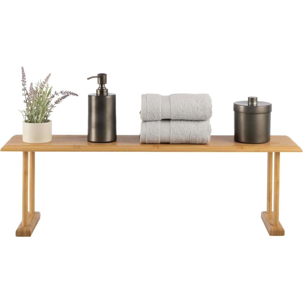 imageBamboo Sink Shelf Countertop Organizer Kitchen Bathroom Bedroom Office SpaceSaving Storage for Soap Sponges and Cleaners by Lavish Home