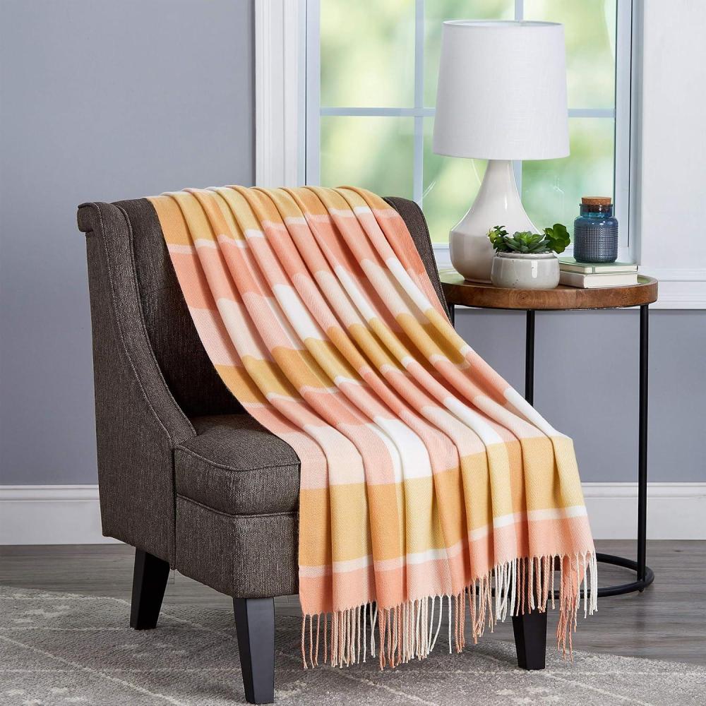 imageBedford Home Desert Blush Oversized Vintage Look Woven Acrylic Faux CashmereFeel Plaid Throw Breathable and Machine Washable 70 L x 60 W 66A29256