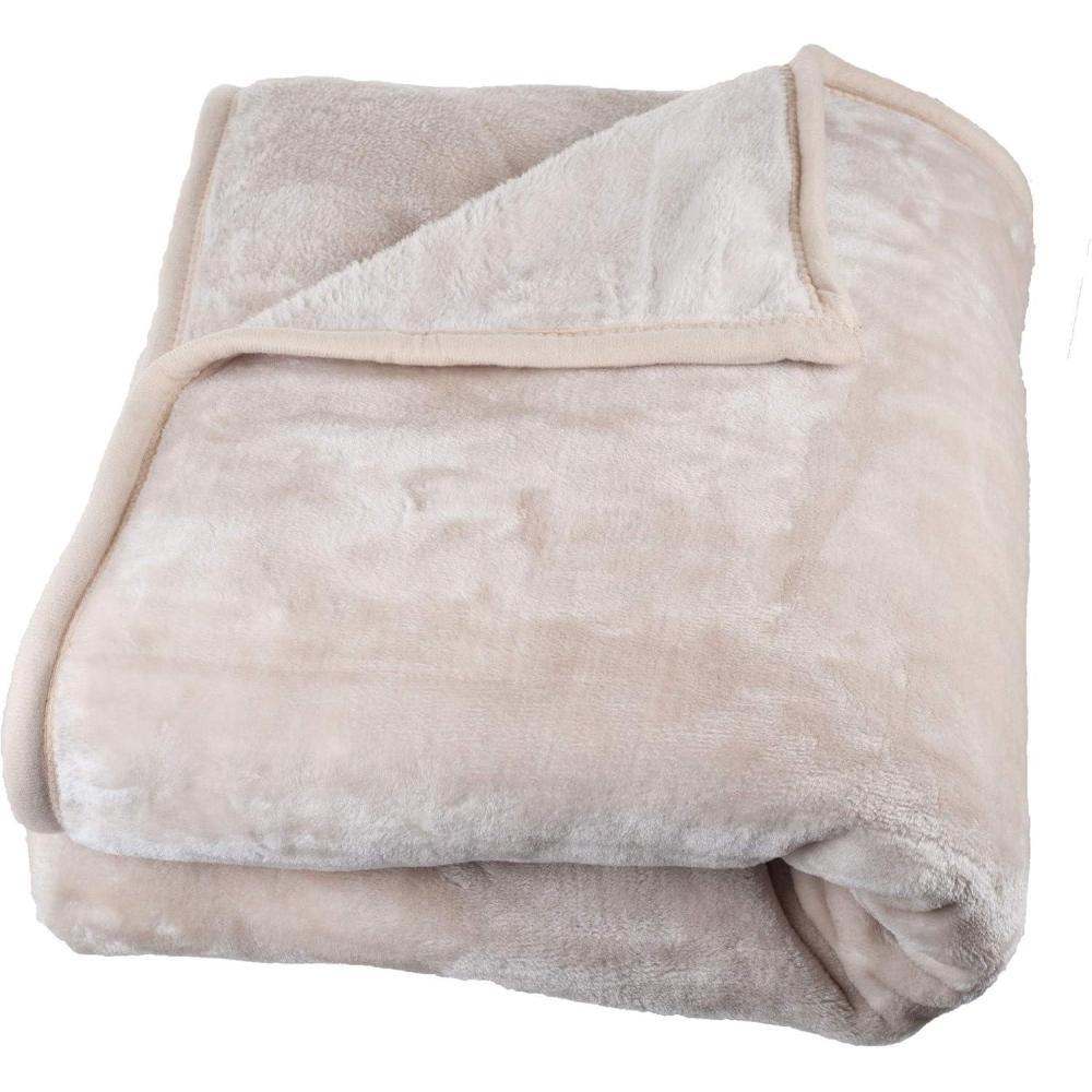 imageBedford Home Faux Fur Throw Blanket Oversized 91x81 MachineWashable Bedding MinkStyle 78lb Heavy Blanket for Bed or Sofa BeigeBeige