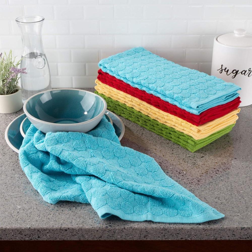 imageBedford Home Lavish Home Set of 8 Kitchen 16x28Absorbent 100 Cotton Hand TowelModern Circle Pattern Weave in 4 Solid ColorsDishtowels for Drying MultipleSet of 8