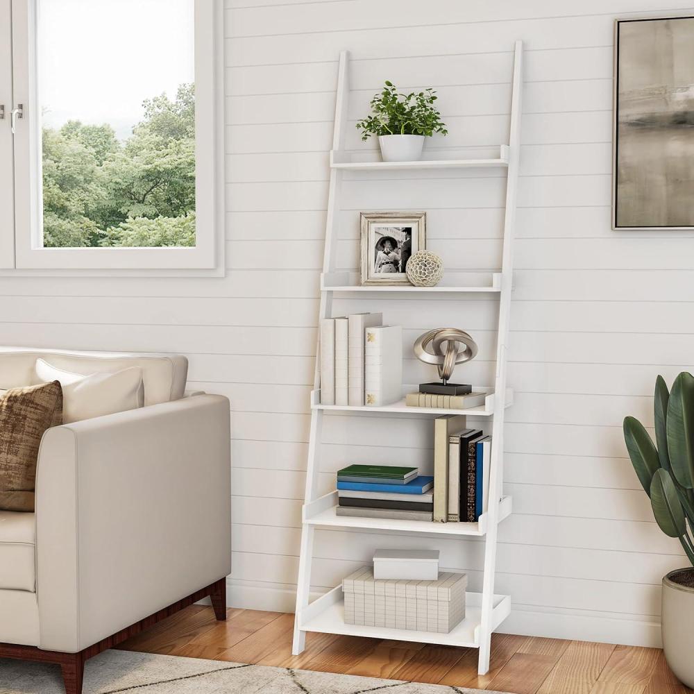 imageBookshelf 5Tier Ladder Shelf with Leaning Look Bookcase for Home Decor and Office Storage Freestanding Book Shelves by Lavish Home BlackWhite