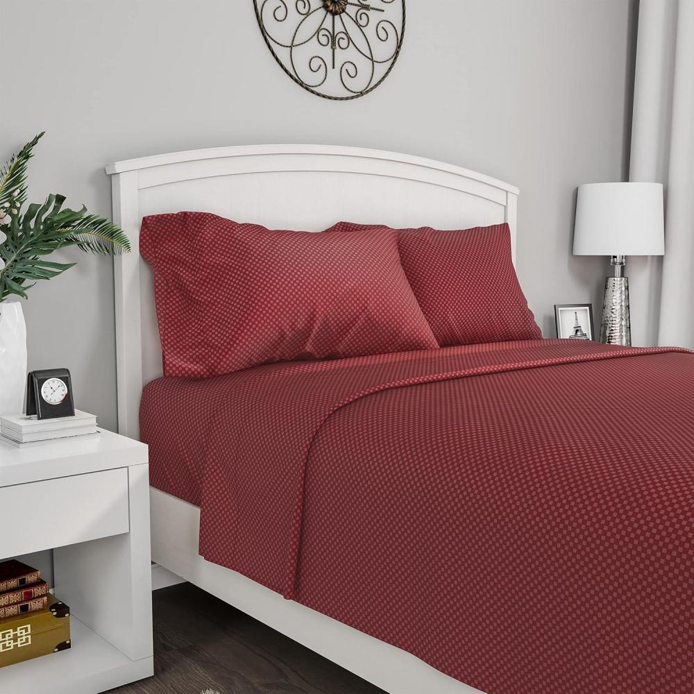 imageBrushed Microfiber Sheet Set 3 Piece Embossed Checkered Bed Linens Deep Pocket Fitted ampamp Flat Sheets Plus A Pillowcase by Lavish Home Twin BlueBurgundy