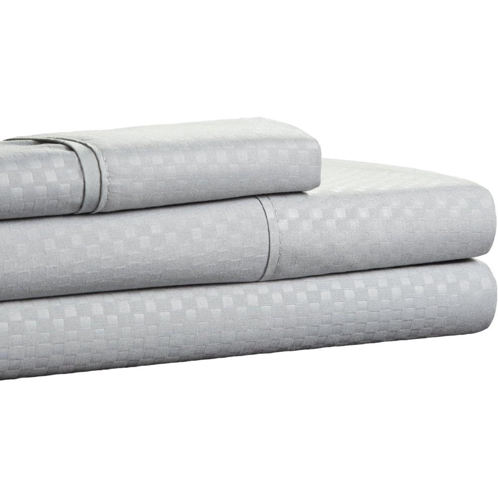 imageBrushed Microfiber Sheet Set 3 Piece Embossed Checkered Bed Linens Deep Pocket Fitted ampamp Flat Sheets Plus A Pillowcase by Lavish Home Twin BluePlatinum