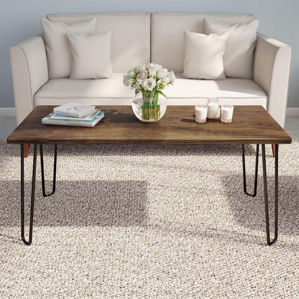 imageCoffee Table with Hairpin Legs Modern Industrial Style Home Decor WoodgrainLook and Steel Accent Living Room Furniture by Lavish Home Brown