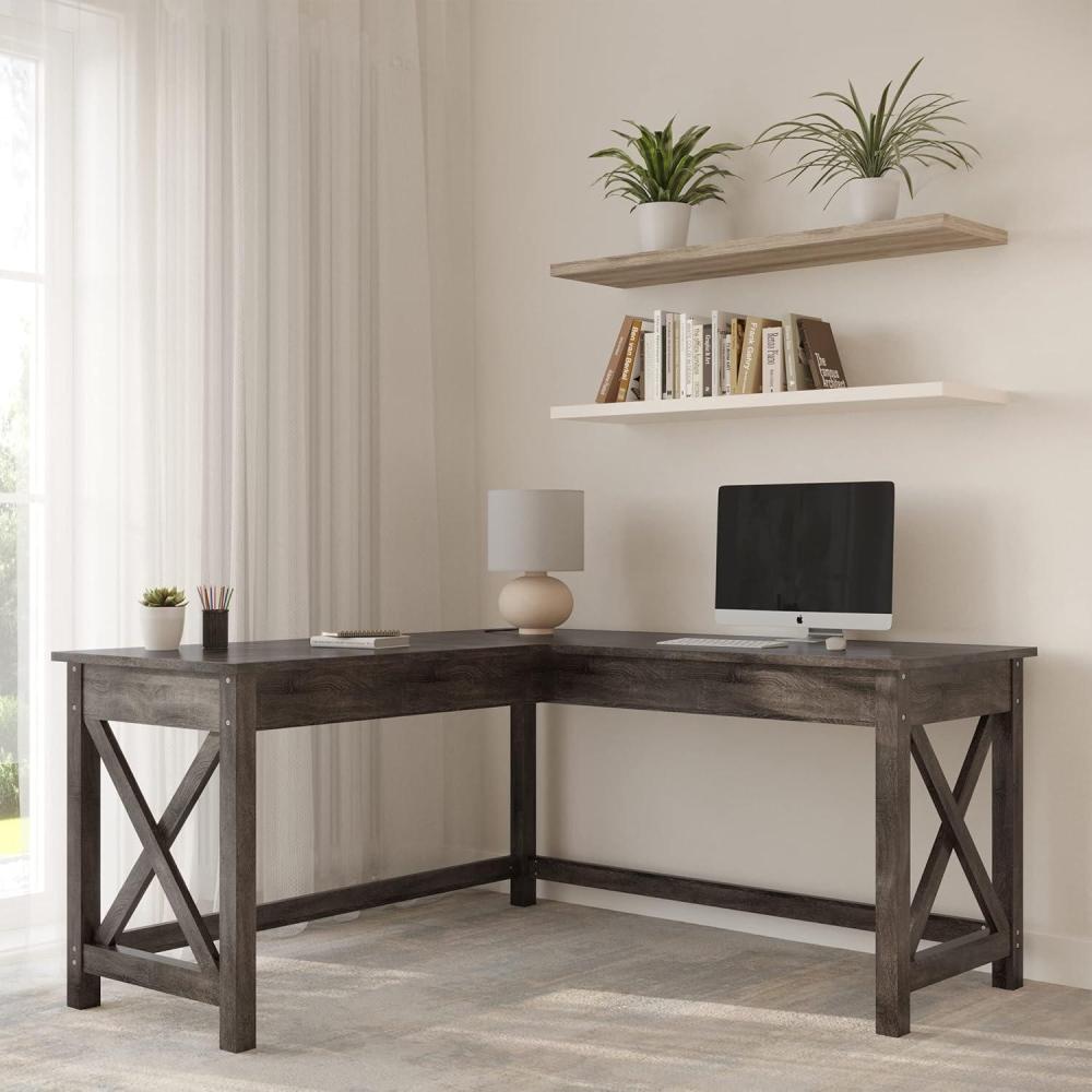 imageComputer Desk LShaped Desk with XPattern Legs For Office Computer or Craft Table Desks for Home Office by Lavish Home WhiteDark Gray