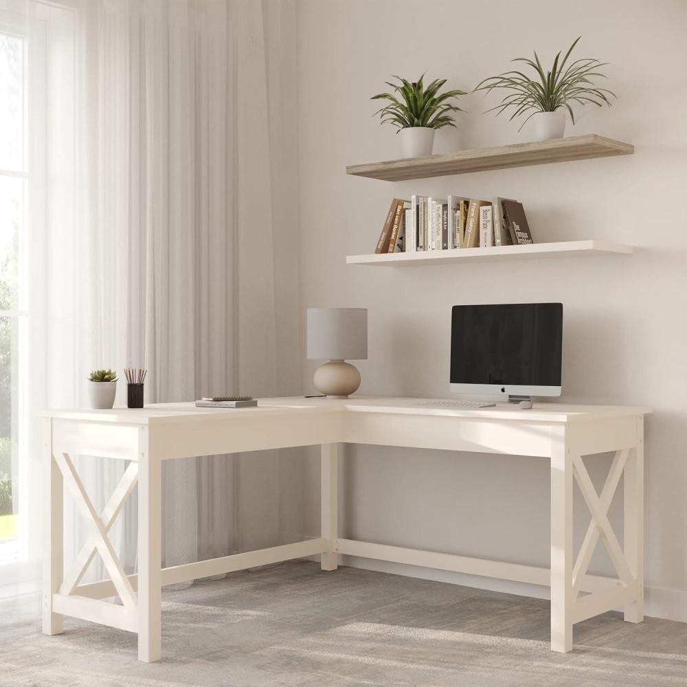 imageComputer Desk LShaped Desk with XPattern Legs For Office Computer or Craft Table Desks for Home Office by Lavish Home WhiteWhite
