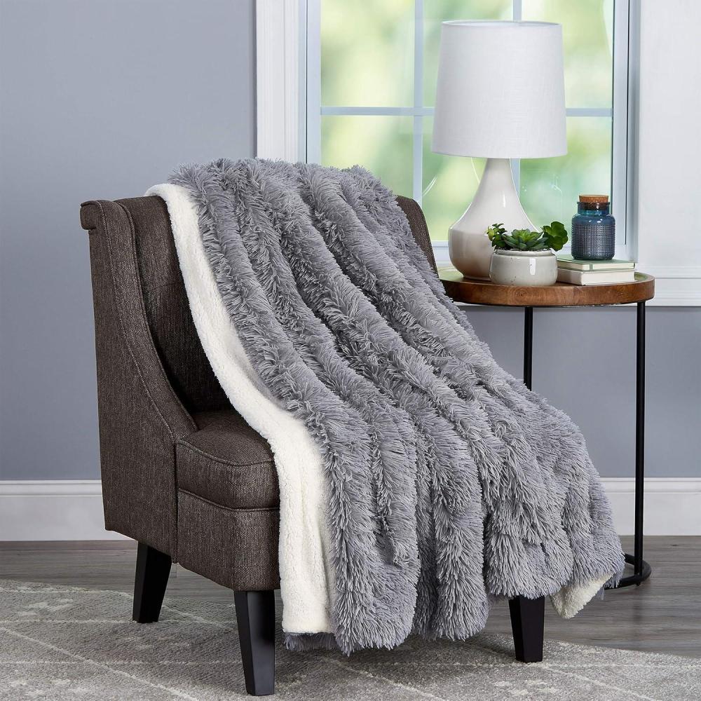 imageFaux Fur Throw Luxurious Soft Hypoallergenic Premium Fashion Faux Wolf Fur Blanket with Faux Mink Back and Gift Box 60x70 by BH Pearl WhiteGray and Cream