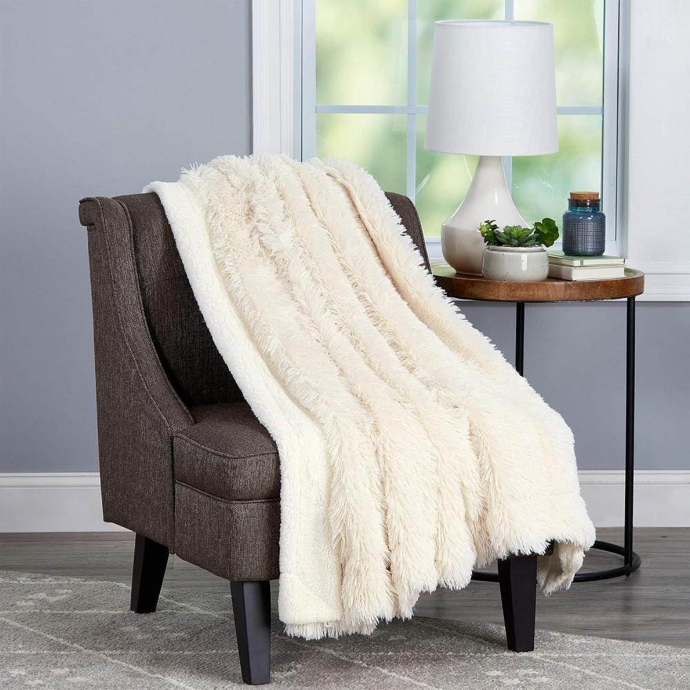 imageFaux Fur Throw Luxurious Soft Hypoallergenic Premium Fashion Faux Wolf Fur Blanket with Faux Mink Back and Gift Box 60x70 by BH Pearl WhiteWhite