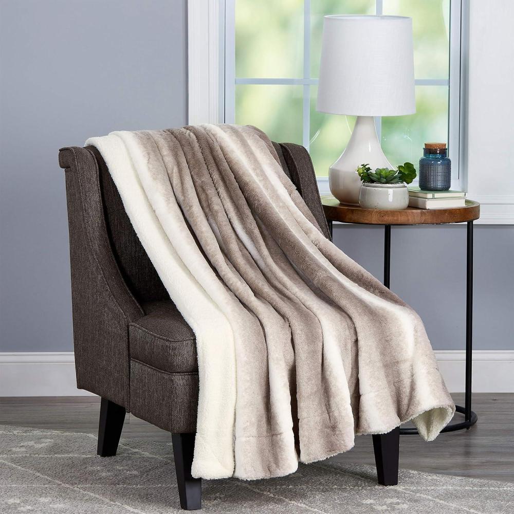 imageFaux Fur Throw Blanket Luxurious Soft Hypoallergenic Faux Rabbit Fur Blanket with Sherpa Back for Couch Bed Decor 60x70 by BH Cream Beige