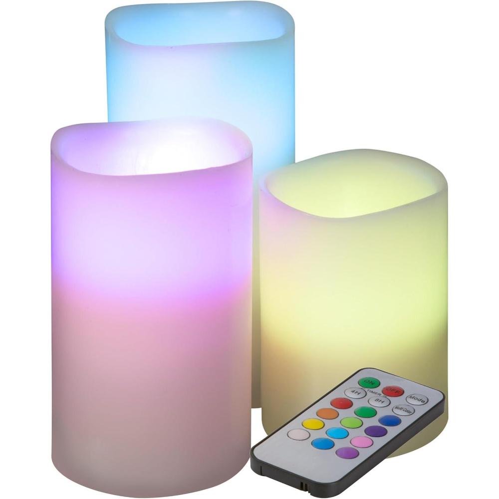 imageFlameless LED Candles 3Piece Color Changing Flameless Candle Set with Remote for Home Wedding Bridal Shower and Christmas Decor by Lavish Home