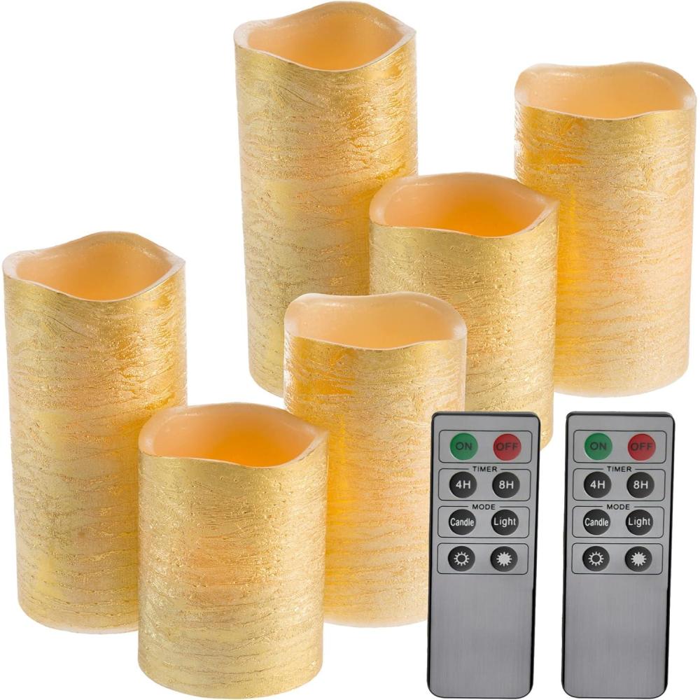 imageFlameless LED Candles 6Piece Remote Controlled Flameless Candle Set for Home Wedding Bridal Shower and Christmas Dcor by Lavish Home SilverGold