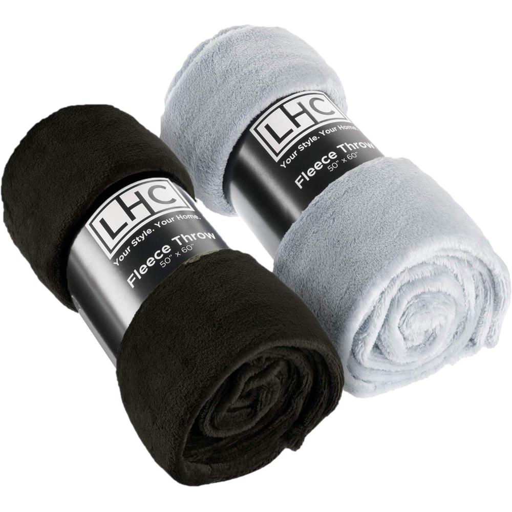 imageFleece Throw BlanketSet of 2Navy Blue ampamp Sand Plush 60x50 Blankets Soft ampamp Cozy for Travel Outdoor Events ampamp Lounging on the Sofa or a Chair by Bedford Home Black and Gray