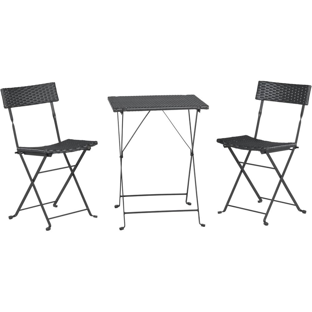 imageFolding Patio Bistro Set  3Piece Rattan and Steel Caf Table and Chairs for Porch Deck Garden or Balcony Furniture by Lavish Home BlackBlack