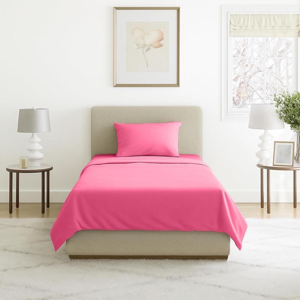 imageLavish Home 3Piece Brushed Microfiber Twin Sheet Set  Bedding with Wrinkle and StainResistant Fitted and Flat Sheets Plus Pillowcase PurplePink