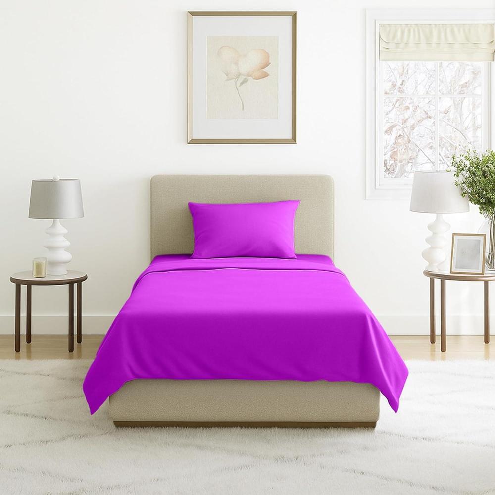 imageLavish Home 3Piece Brushed Microfiber Twin Sheet Set  Bedding with Wrinkle and StainResistant Fitted and Flat Sheets Plus Pillowcase PurplePurple