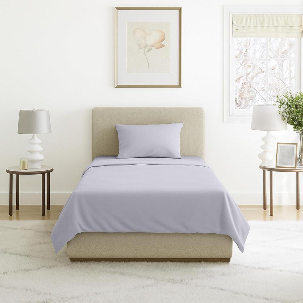 imageLavish Home 3Piece Brushed Microfiber Twin Sheet Set  Bedding with Wrinkle and StainResistant Fitted and Flat Sheets Plus Pillowcase PurpleSilver Gray