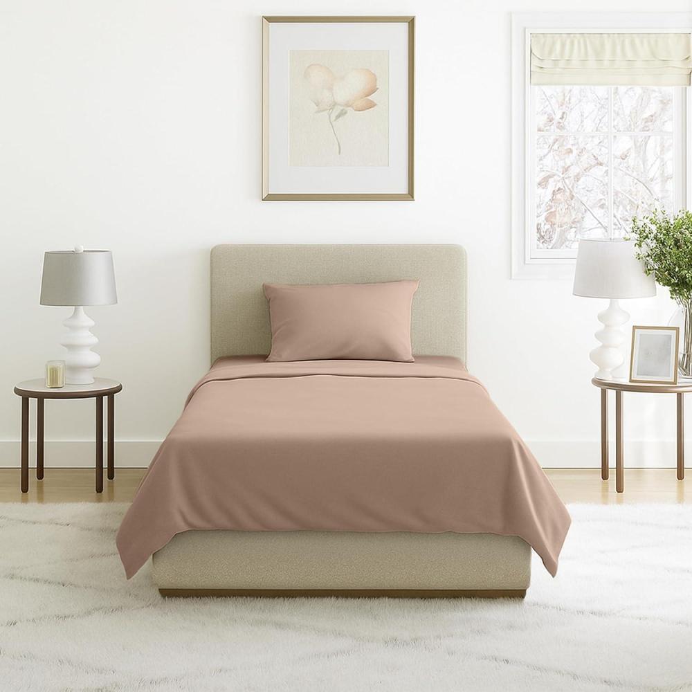 imageLavish Home 3Piece Brushed Microfiber Twin Sheet Set  Bedding with Wrinkle and StainResistant Fitted and Flat Sheets Plus Pillowcase PurpleTaupe