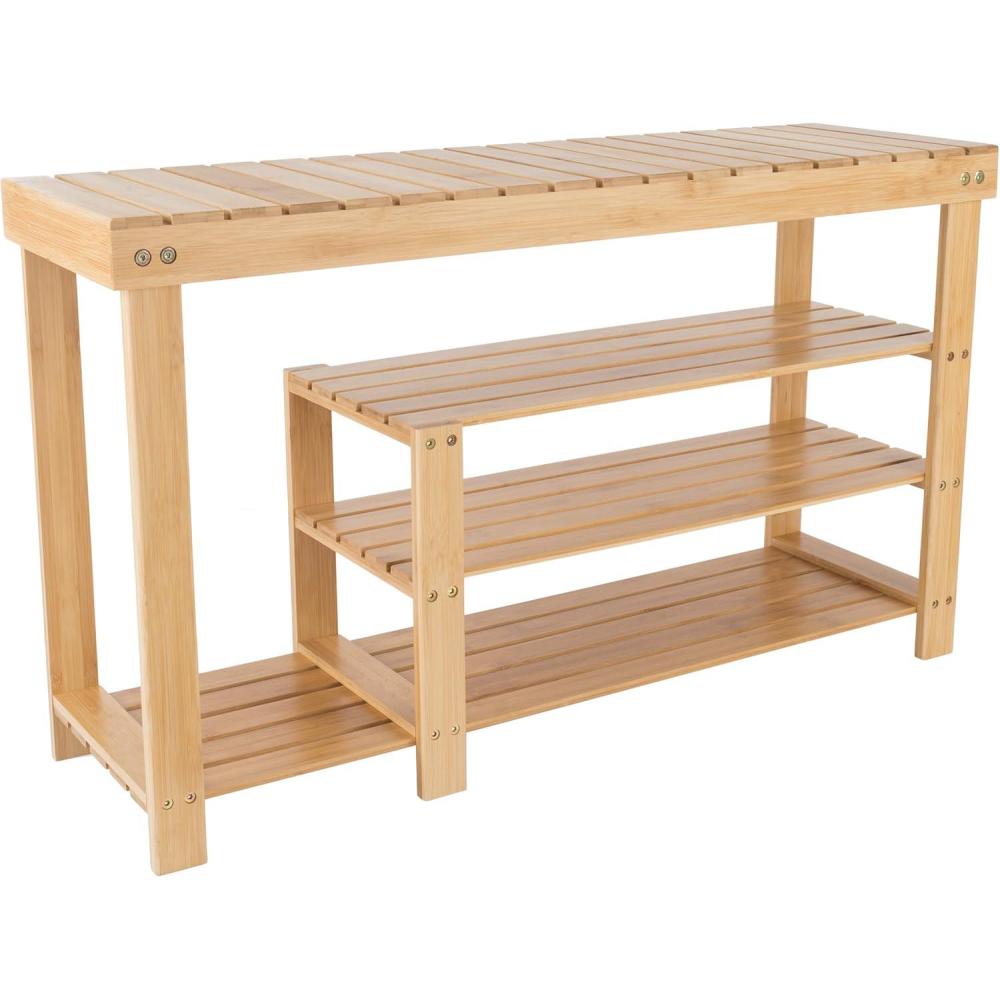imageLavish Home 3Tier Bamboo Shoe RackBench3Tier Shoe Rack Bench