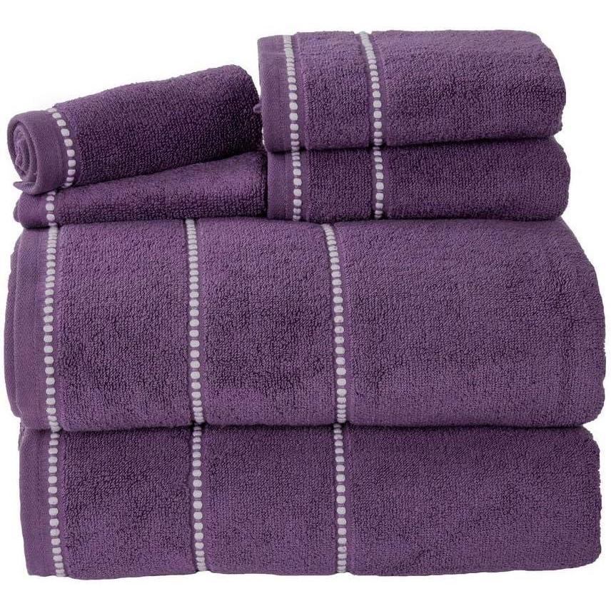 imageLavish Home 6 Piece Bathroom Towels Set  525GSM 100 Cotton Bathroom Essentials  2 Bath Sheets 2 Hand Towels and 2 Wash Cloths for Bath Shower Gym Spa and Dorm Room Eggplant